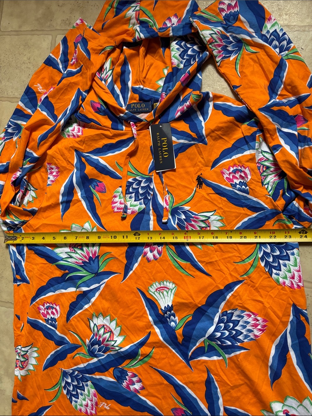 NWT Polo Ralph Lauren Men's Orange Graphic Print Jersey Hooded T-Shirt Size XL - Picture 5 of 7